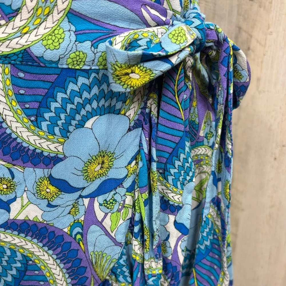 Scoop Paisley Floral Wrap‎ Mini Skirt in Blue and Green
